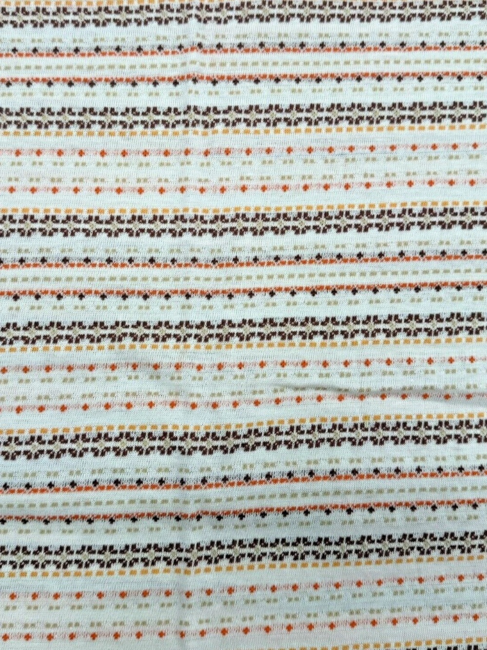 Vtg 70s 80s Cream Brown Striped Stretch Knit Apparel Fabric 64"L x 33"W